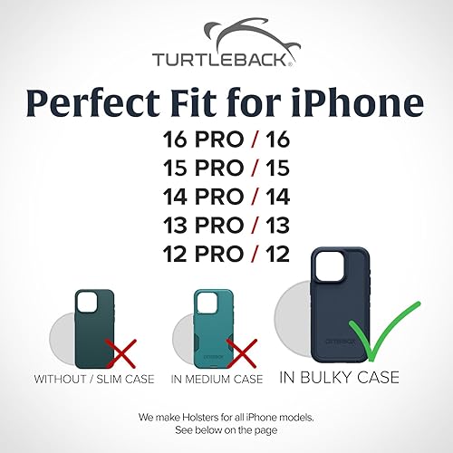 Miniatura 9 de Turtleback Funda de cuero de alta calidad para iPhone 16 Pro, 16e, 15 Pro 14 Pro 13 Pro, pequeña soporte para cinturón de teléfono negro para fundas