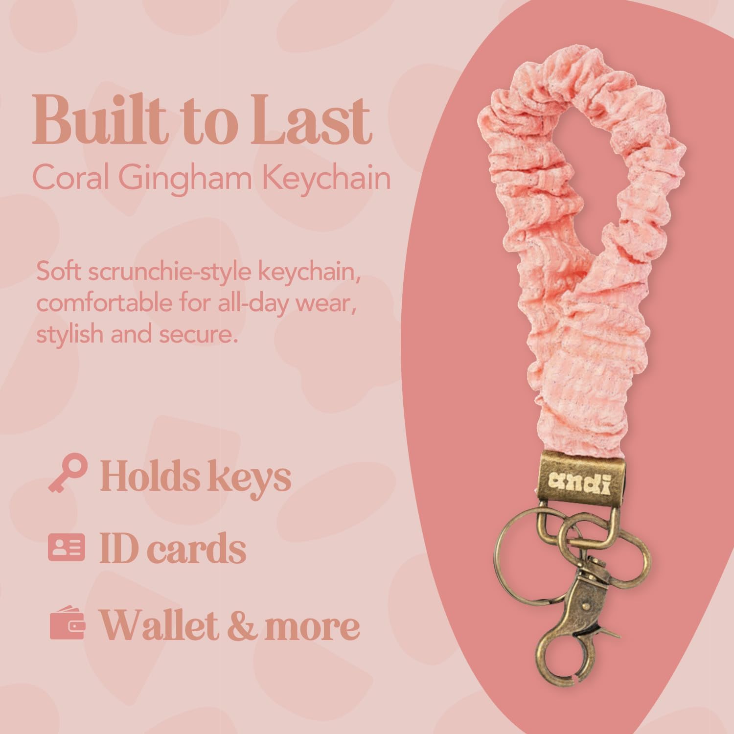ANDI Wristlet Keychain for Women, Scrunchie Bracelet Key Ring With Clip Closure, Stretchy Wrist Lanyard,Keychain For Car Keys