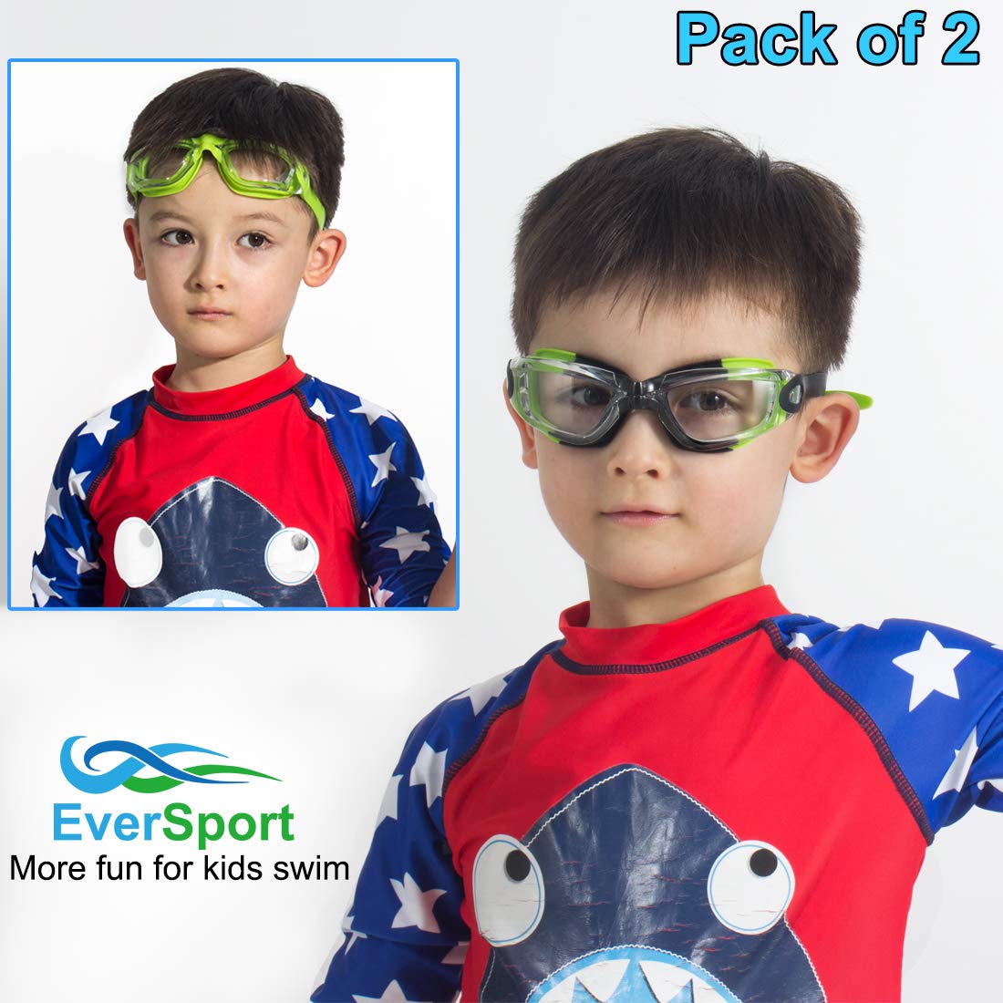 EverSport Kinder-Schwimmbrille, Anti-Beschlag, auslaufsicher, 4–16, Jungen