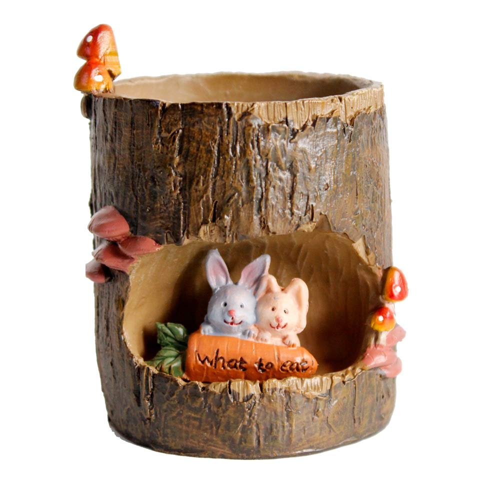 Photo 1 of GoodPlay Flower Pot Succulent Planters Tree Hole Pots Resin Flower Plant Pot Office Home Garden Decoration (Rabbit)
