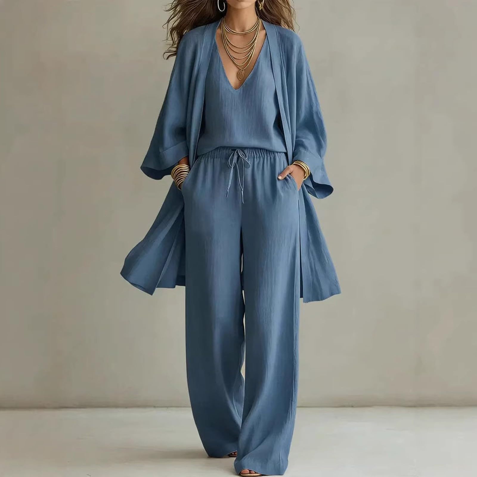 Conjunto Mujer Verano 2 Piezas Moda raje de Primavera Ligero Chndal Blusa Pantalones Ropa Playa Vacaciones Deportivo Casa Trabajoconjunto Verano mujerCorte Entallado