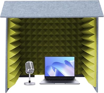 Foldable Sound Isolation Shield, Portable Desktop Vocal Booth with Acoustic Panels, Easy Setup, Noise Reduction & Sound Enhancement Recording Studio,Yellow,23.6in