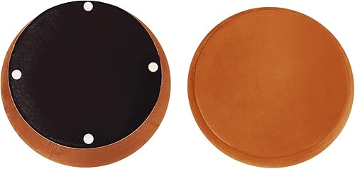 Miniatura 4 de Adeco Taburete redondo otomano de terciopelo con base de metal, moderno reposapiés acolchado, reposapiés para sala de estar, dormitorio, naranja