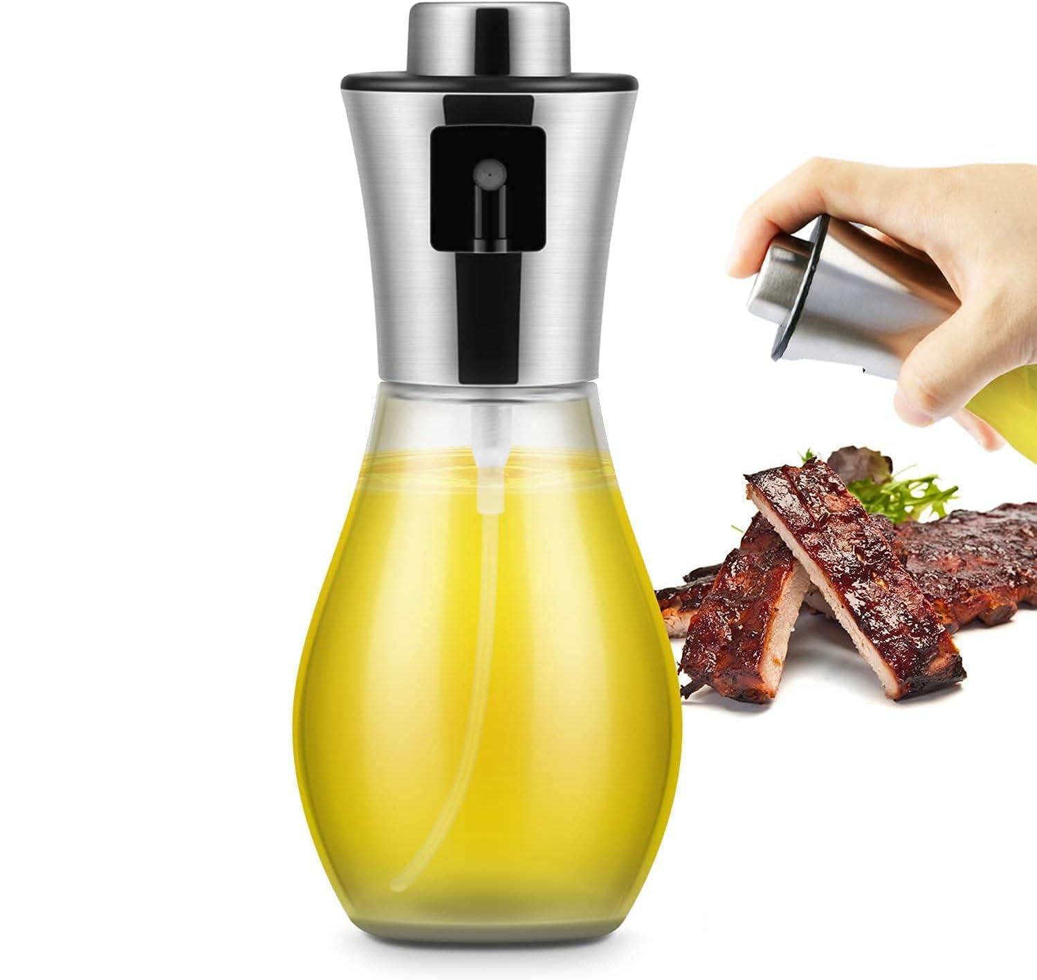 ECVV200ml Olive Oil Sprayer Dispenser, Multi-Function Glass Bottle Oil Mister Sprayer for Cooking|BBQ|Salad|Baking|Roasting|Frying