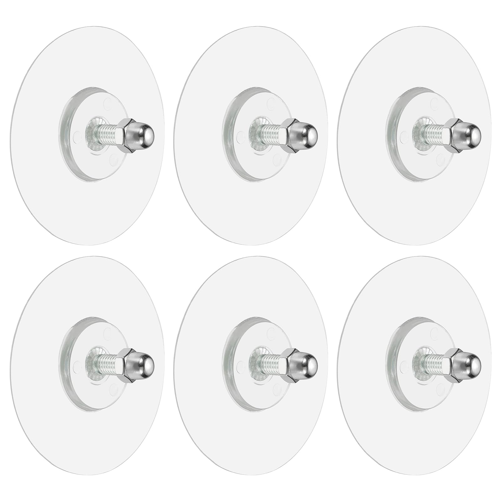 sourcing map 6Pcs Adhesive Wall Mount Screw Hooks, 2.8" Round Drill Free Adhesive Hooks Waterproof Heavy Duty Sticky Wall Mount with M6 Screw Cap Nut for Bathroom Kitchen Hanging Shelf, 16mm