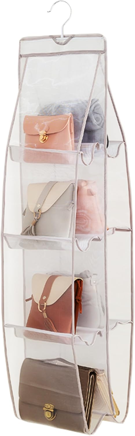 AARAINBOW 1 Pack Hanging Handbag Purse Organizer, Bags Organizor for Purse 8 Pockets Wardrobe Closet Space Saving Handbag Storage, 44.5L x 13.5W (B-Light Gray)