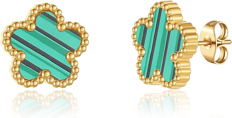 18K Gold Plated Clover Earrings for Women-Four Leaf Flower Lucky Stud Earrings 4 Leaf Dangle Earrings Simple Jewelry Gifts for Women