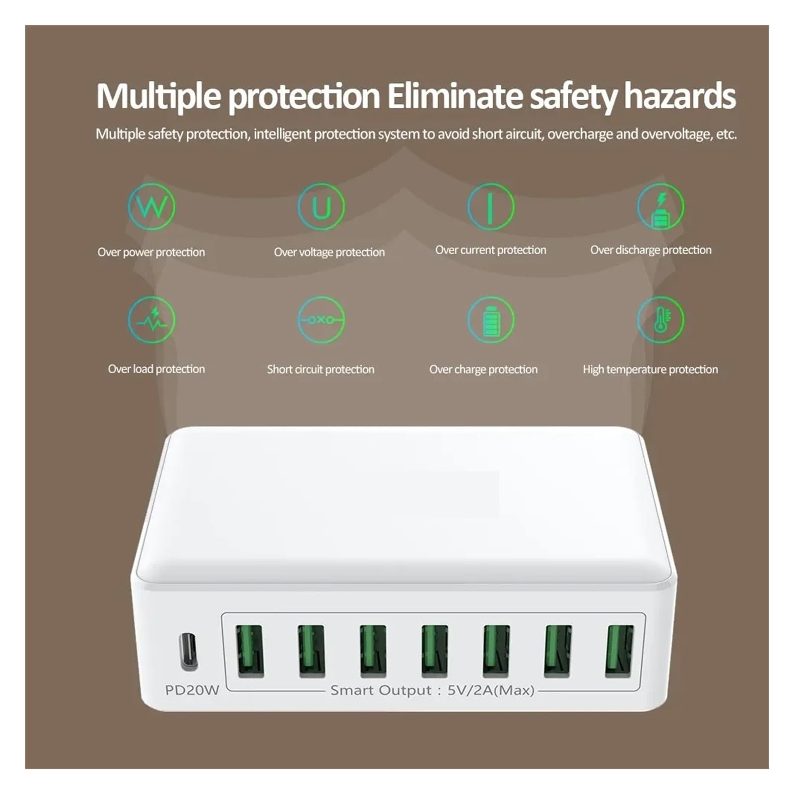 Stazione Di Ricarica USB Da 60 W A 8 Porte PD 20 Tipo C Caricatore Rapido Multi Hub Con Cavo Capacità Di Ricarica Rapida
