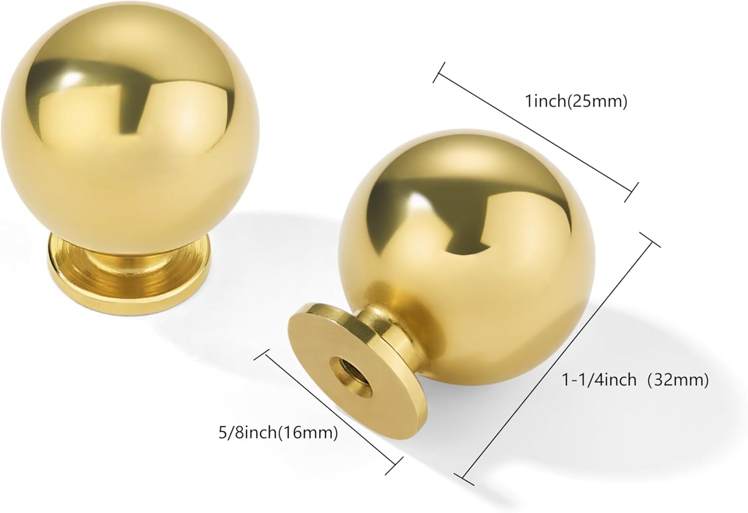 khtumeware 10-Pack 100% Solid Unlacquered Brass Cabinet Knobs, Round Ball Lacquered Brass Knobs for Dresser Drawer, 1 Inch Diameter