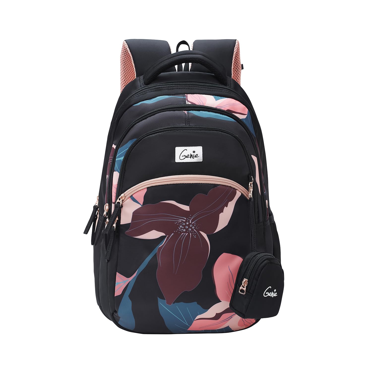 Genie Petunia School Backpack for Girls |17 In-27 Ltr with Three Compartments, Side Pockets and Light Weight with Padded Shoulders |Best for Books,Stationery, Lunch Box & Essentials - Black