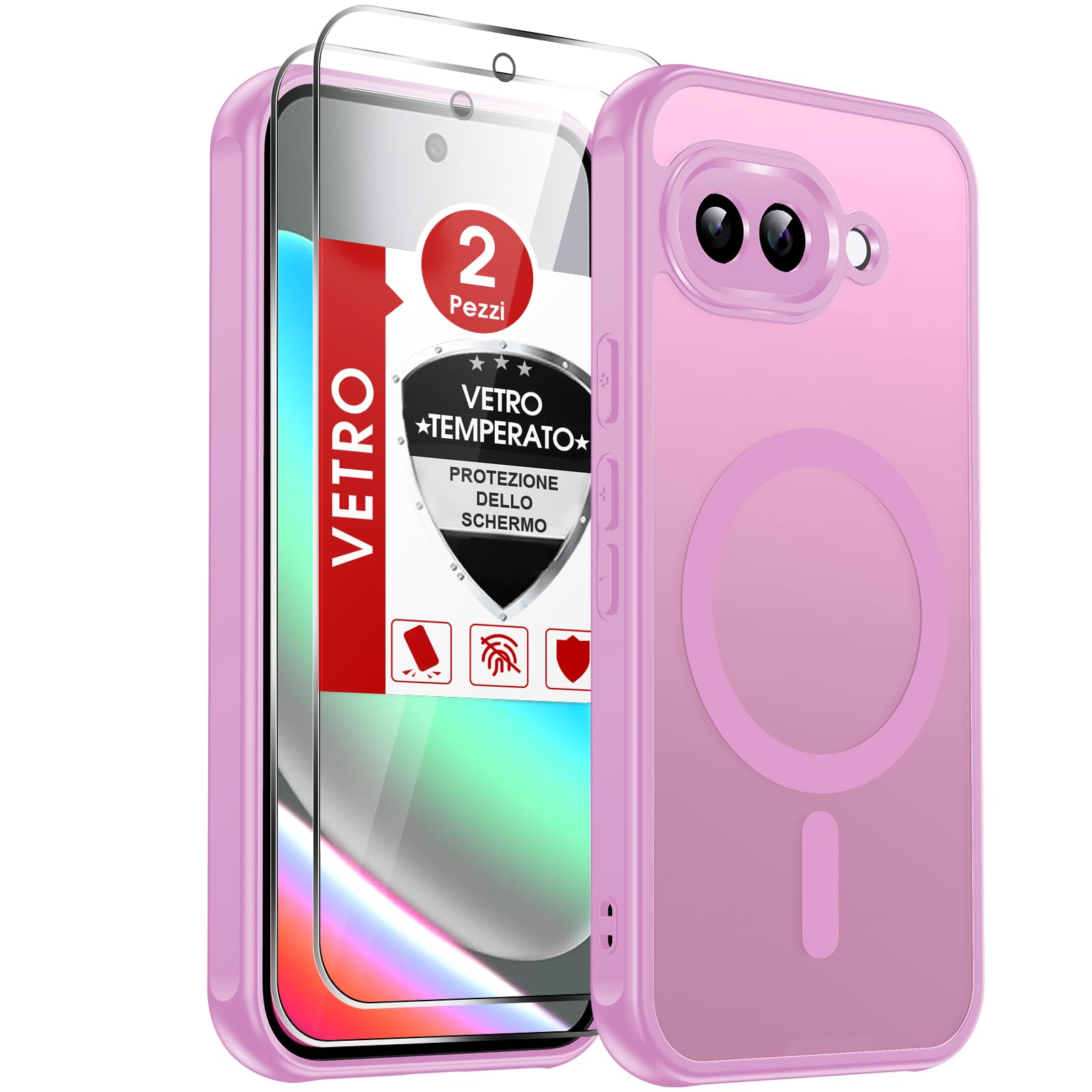 LeYi Cover Magnetica per Google Pixel 9A con 2 Pezzi Vetro Temperato(Rosa) | Custodia per Pixel 9a Traslucida Opaca Anti-Impronte Resistente ai Graffi Paraurti in TPU Antiurto Protettiva Case