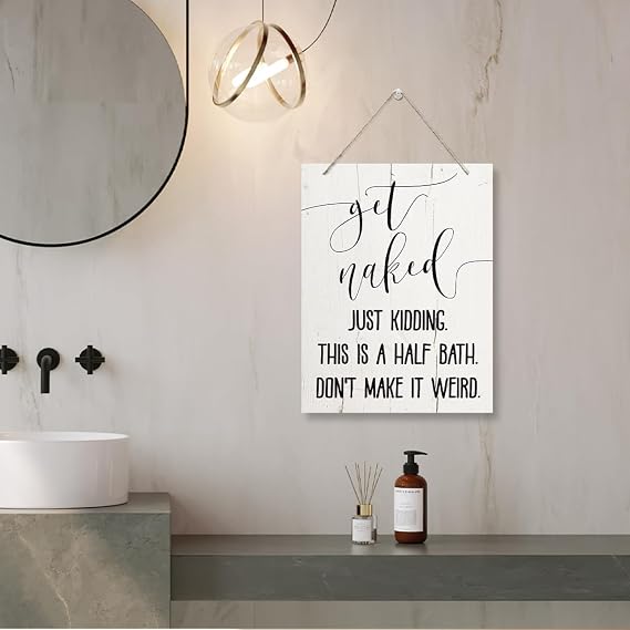 Get Naked Sign For Bathroom Decor Wall Rustic Bathroom Get Naked Just Kidding, This is a Half Bath, Shower Room Signs Decor Farmhouse, Bathrooms Decors Walls Art, Cute Bathrooms Decors