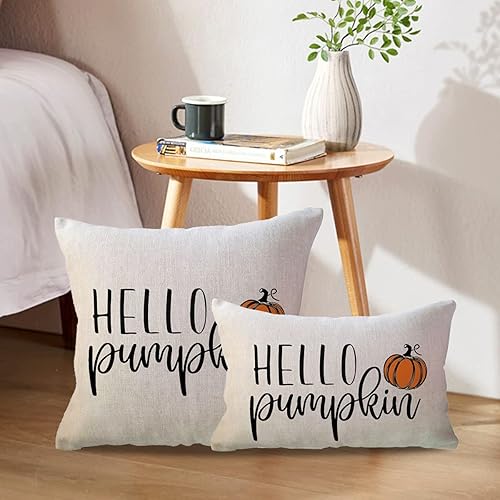 Miniatura 3 de Hello Pumpkin - Fundas de almohada para decoración de otoño y otoño, funda de almohada de calabaza, fundas decorativas para sofá de 18 x 18 pulgadas