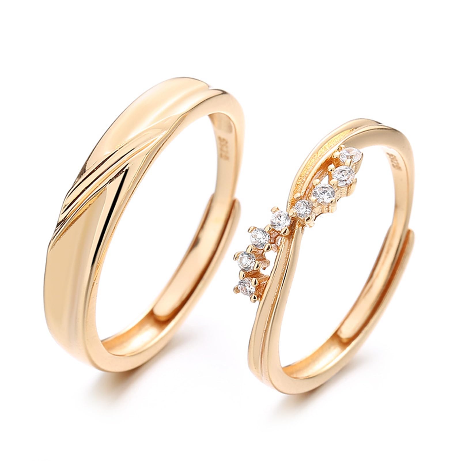 Feng Shui， Eheringe für Sie und Ihn aus Sterlingsilber 925, passende Ringe für Paare, individuell Verstellbarer Ring aus Roségold mit Zirkonia