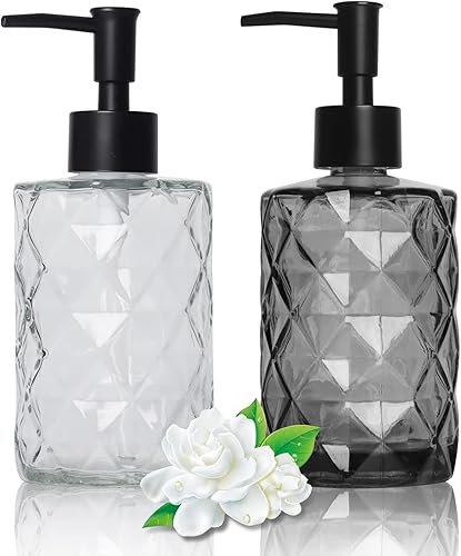 Dispensador de jabón líquido recargable de 11 onzas, dispensador de jabón líquido de manos con diseño de diamante con bomba a prueba de óxido de