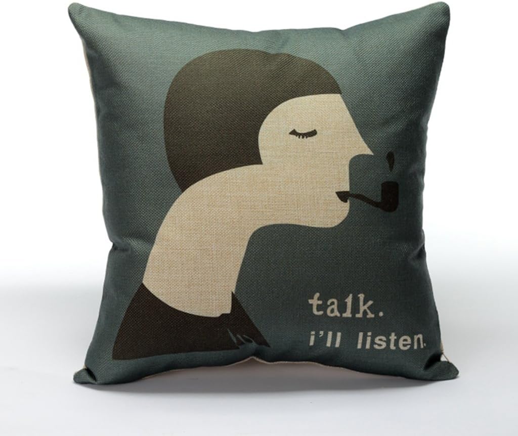 DuoLe Cotton Linen Square Decorative Cushion Cover Sofa Throw Pillowcase 18" x 18"，Women with smoking