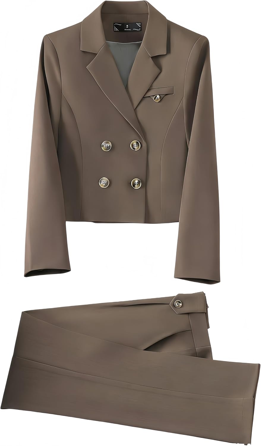 Women's Two Piece Blazer Set Cropped Double Breasted Jacket and High Waisted Pants Suit for Work