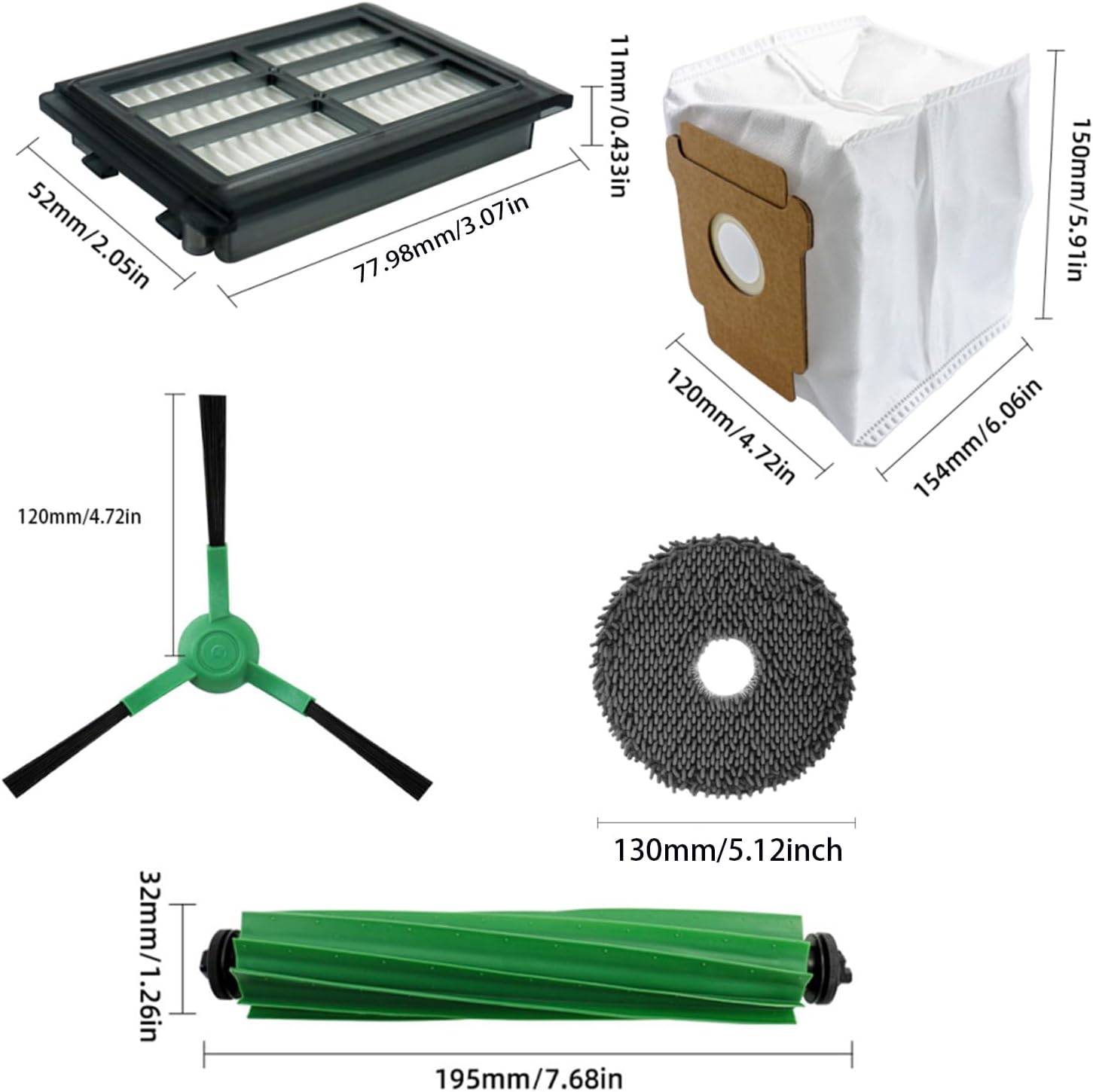22 Packs Accessories Kit Compatible with iRobot Roomba Plus 505/405 Combo Vacuum Cleaner, Replacement Parts Include 1 Main Brush, 6 Side Brush, 4 Dust Bags, 6 Mop Clothes, 4 Hepa Filter, 1 Clean Tool