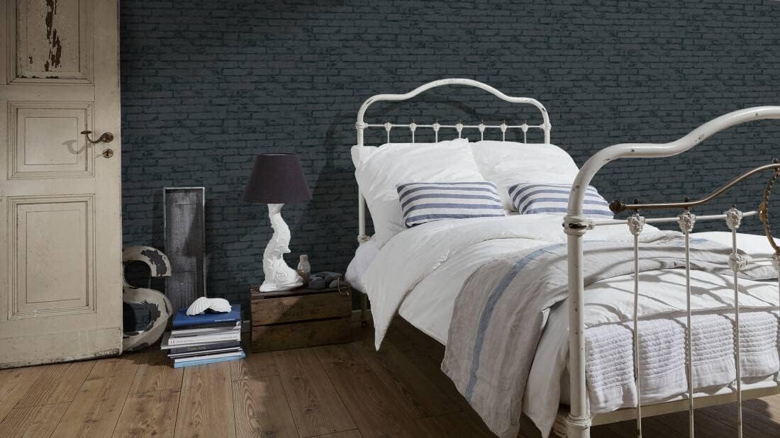 CONCORD WALLCOVERINGS ™ Textured Wallpaper Faux Brick Wall, Black, 21 in x 33 Ft (56 sq. ft), 907882