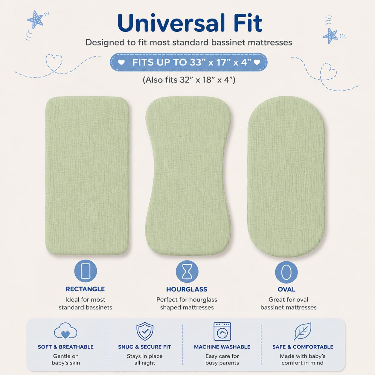 Juego de sábanas de muselina para bebé para niños y niñas, paquete de 3 unidades, funda de cama ajustable universal de algodón orgánico para colchón ovalado, reloj de arena y rectangular, sábanas
