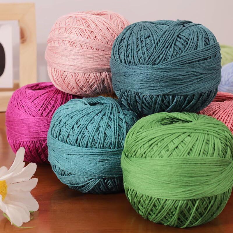 6/10 Rotoli, 50 g, Filato di Cotone per Uncinetto, Misura 6, Colore Medio-fine, per Lavorare a Maglia gonne, Scialli e Altri progetti Fai da Te