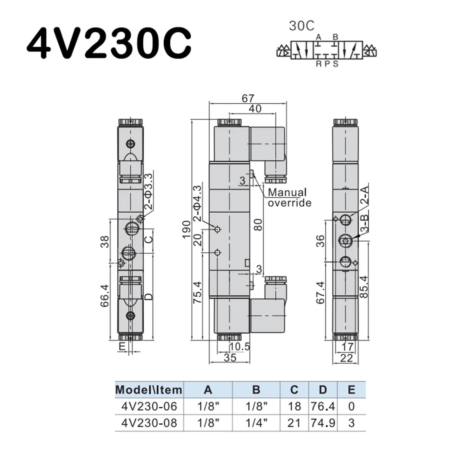3 Posiciones 5 Puertos 4V130C-06 4V230C-08 4V330C-10 4V430C-15 Válvulas solenoides de Aire Control neumáticas Tamaño : DC12V(Coil,AC220V)