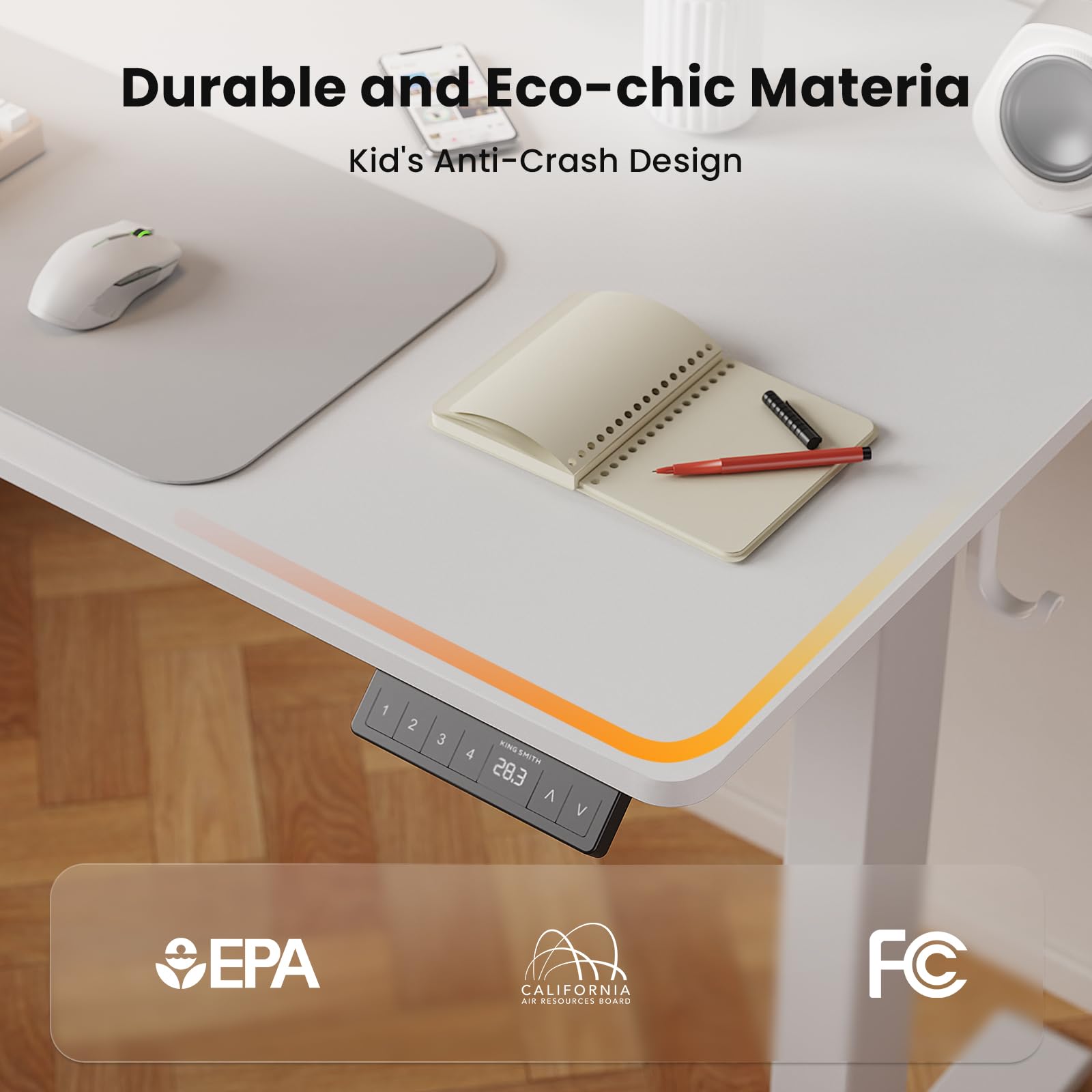 WALKINGDESK Scrivania Regolabile in Altezza, 100 x 60 cm Tavolo Elettrica con 2 Ganci, Standing Desk con Memoria per 4 Altezze, Scrivanie in Piedi in Casa con Piano Assemblato, Bianco