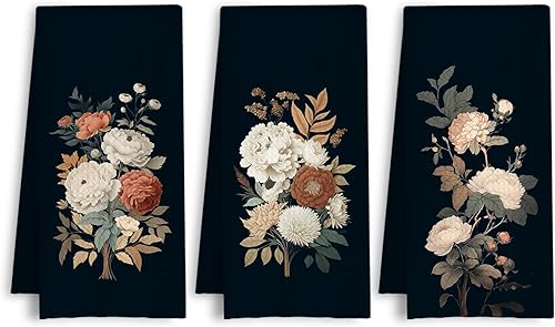 Miniatura 15 de Toallas de cocina con diseño floral de margaritas, estilo retro de los años 70, color marrón y verde, toalla de mano rústica estilo botánico