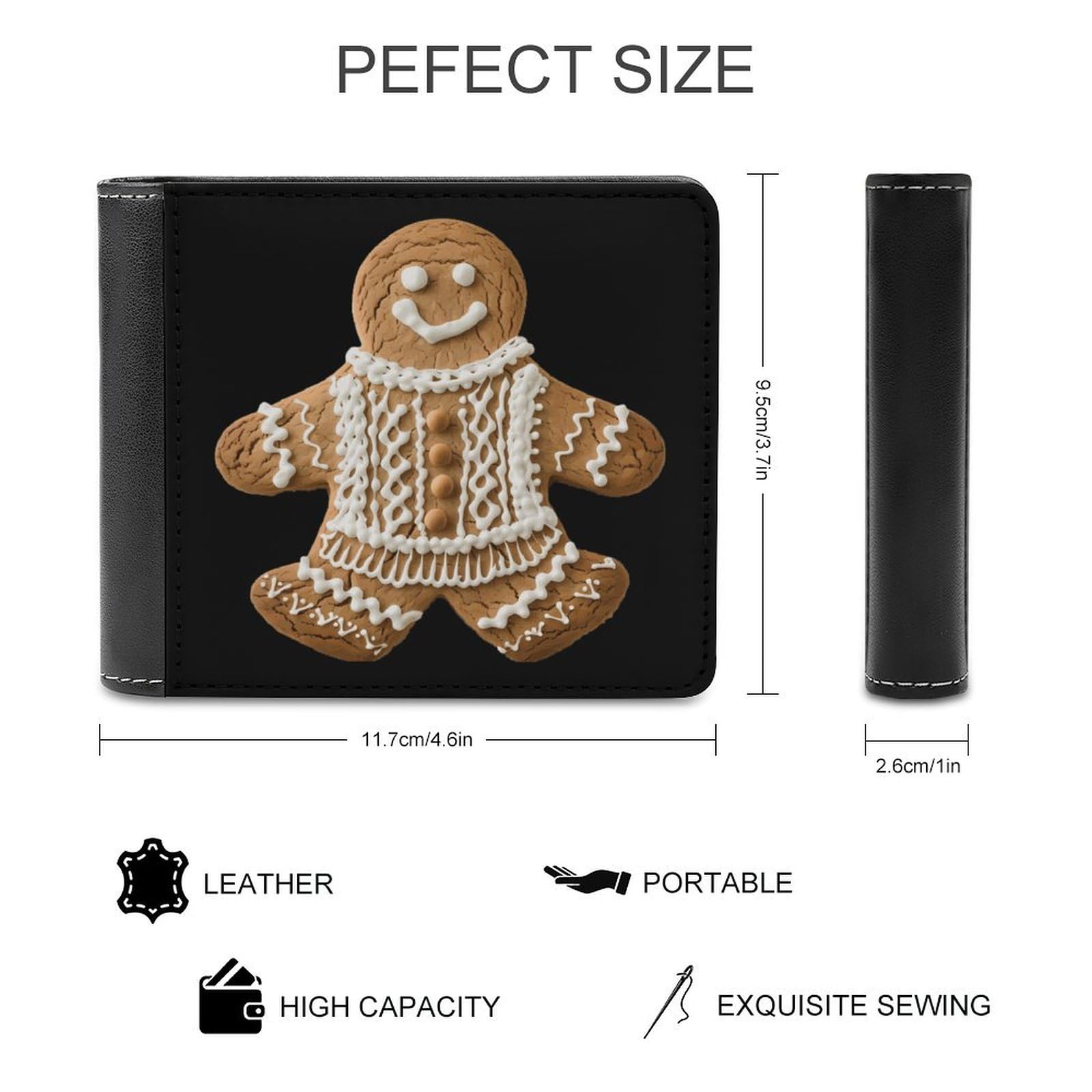 Sweater Pattern Gingerbread Biscuit Funny Men's Slim Bifold Wallet with Multiple Card Slots Front Pocket Purse
