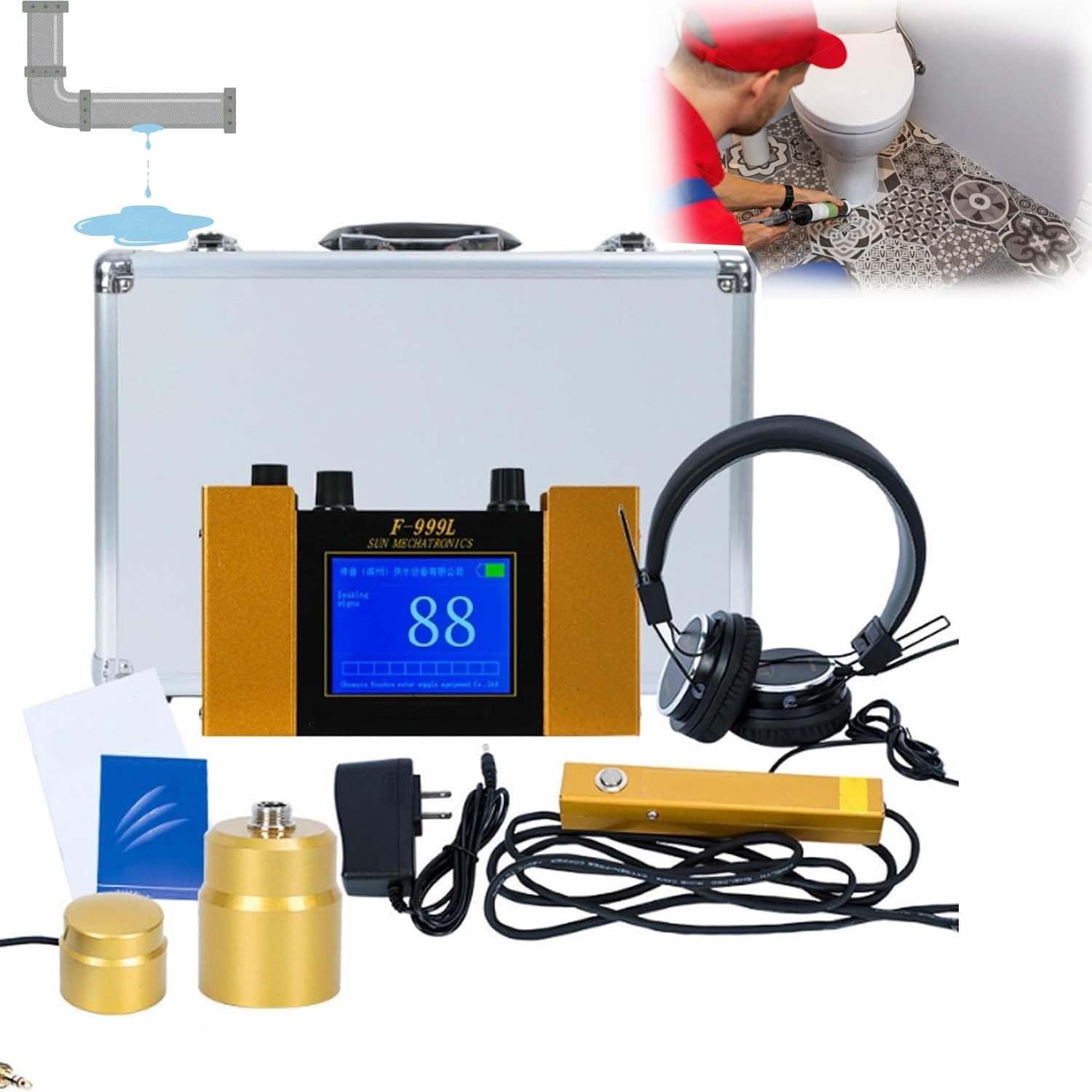 Détecteur De Fuite d'eau Professionnel avec Casque Et Capteur Ultrasonique, 4 Modes Réglables, Localisation Rapide des Fuites dans Tuyaux Enterrés, Réseaux d'eau Et Plomberie