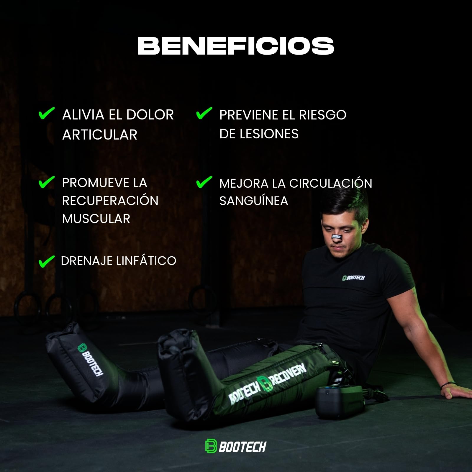 BOOTECH Presoterapia Premium Recargable para Casa, Masajeador de Piernas Cansadas, Mejora la Circulación, Recuperación Muscular Drenaje Linfático Celulitis Automia Bateria 5H, Sin Mochila (M)