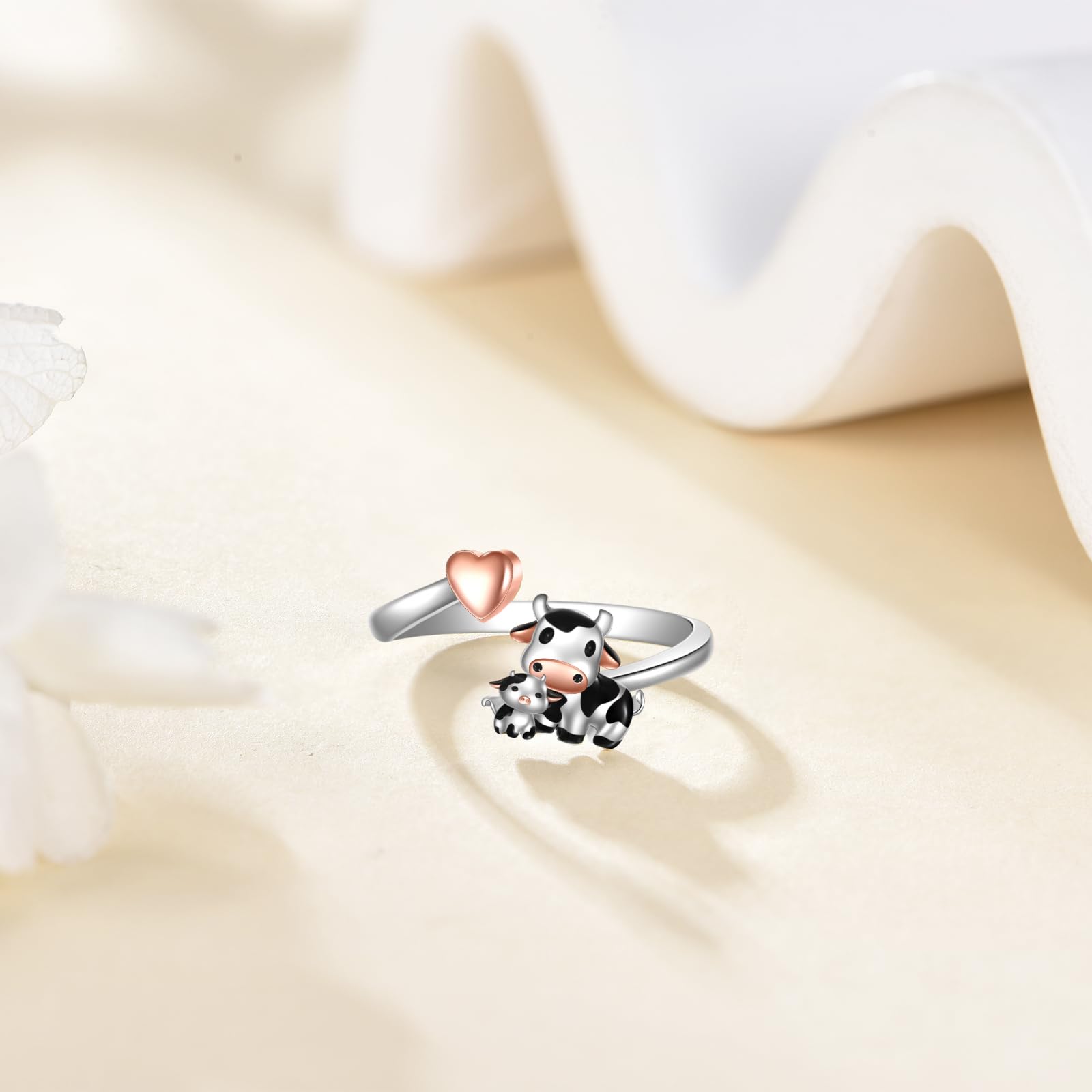 YFN Anello a forma di mucca in argento sterling con simpatico animale, per compleanno, congratulazioni, amore, regalo da donna