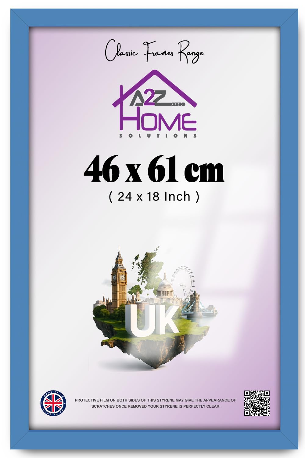 A2Z MDF Eton Wood Picture Poster Frame 46x61cm | Polished Styrene Front | Portrait & Landscape Display | Wall Hanging Hardware Included | Ideal for Photos, Canvas, Paintings, Art Gallery – Blue