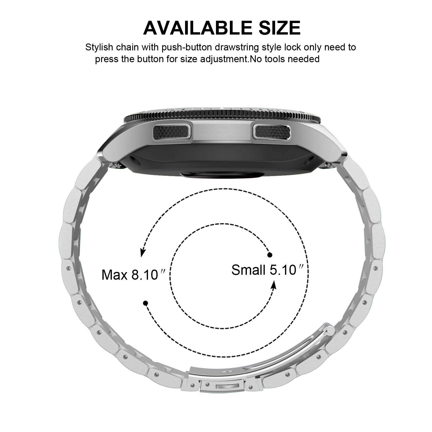 Correa de metal compatible con Galaxy Watch 1.811 in Bandas/Gear S3 Classic/Frontier Bandas Sin huecos Correa De Reloj De Acero Inoxidable De Liberación Rápida Para Samsung Galaxy Watch 1.811 8