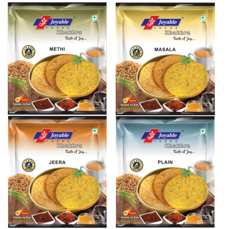 Joyable 4 Flavour Combo Of Methi, Masala, Jeera, Plain Khakhra | Healthy Traditional Gujarati Snacks | Ready To Use - Pack Of 4, 180 Gms. Each (B07XQDYXH9) Amazon Price History, Amazon Price Tracker