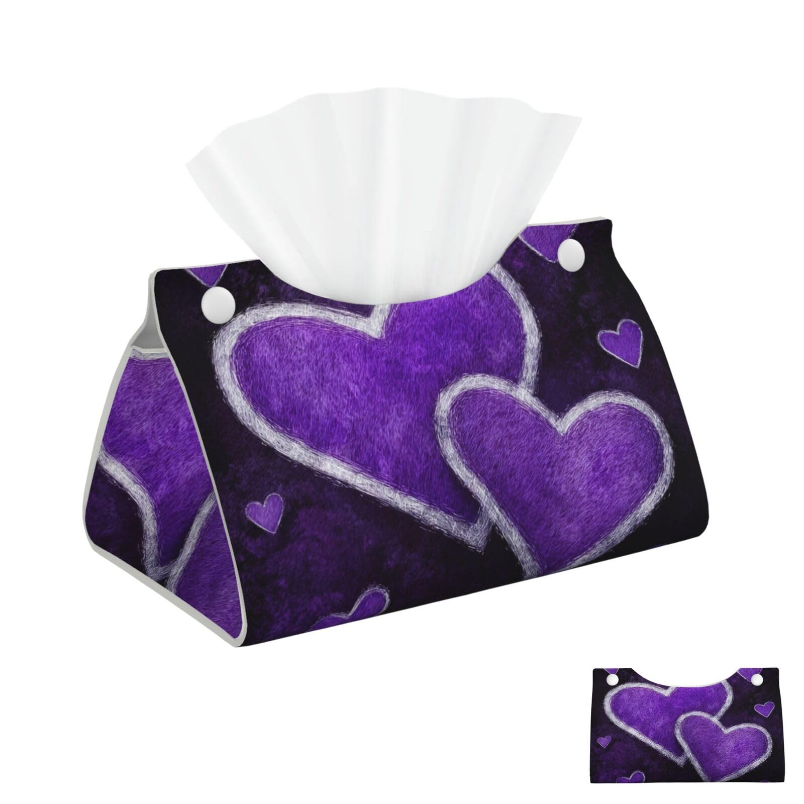 Purple Hearts Tissue Box Cover Square Cube Boxes