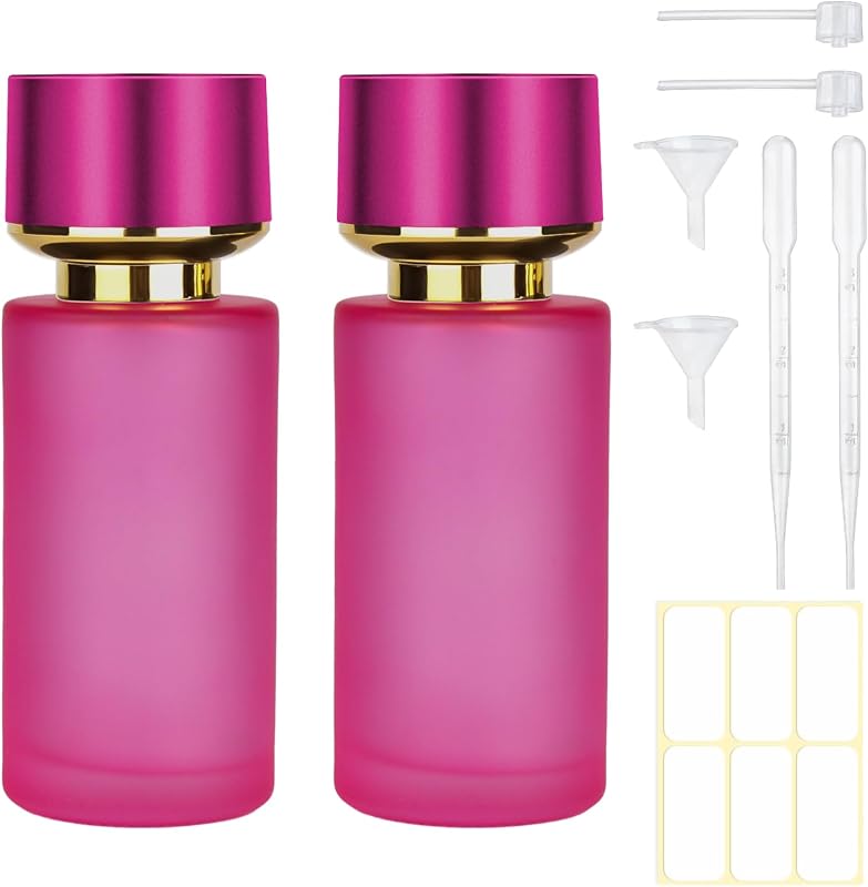 Frasco spray de vidro recarregável Gsteng para perfume, 50 mL, rosa, pacote com 2