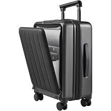 NINETYGO Coffee Journey Luggage Airline Approved, Carry On with Front Compartment, Flat Top Opening Checked Luggage, Expandable, Double Spinner Wheels TSA Lock, midnight black