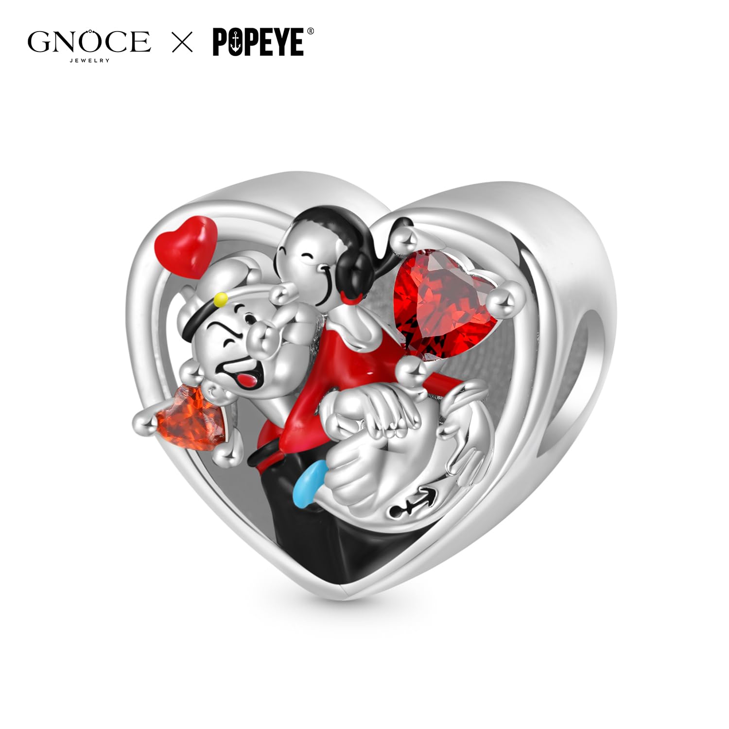 GNOCE Charm Bead Popeye Día de San Valentín Abrazo Corazón Charm Cuentas de Plata de Ley 925 Charms para Mujeres y niñas Joyería Regalo para fanáticos