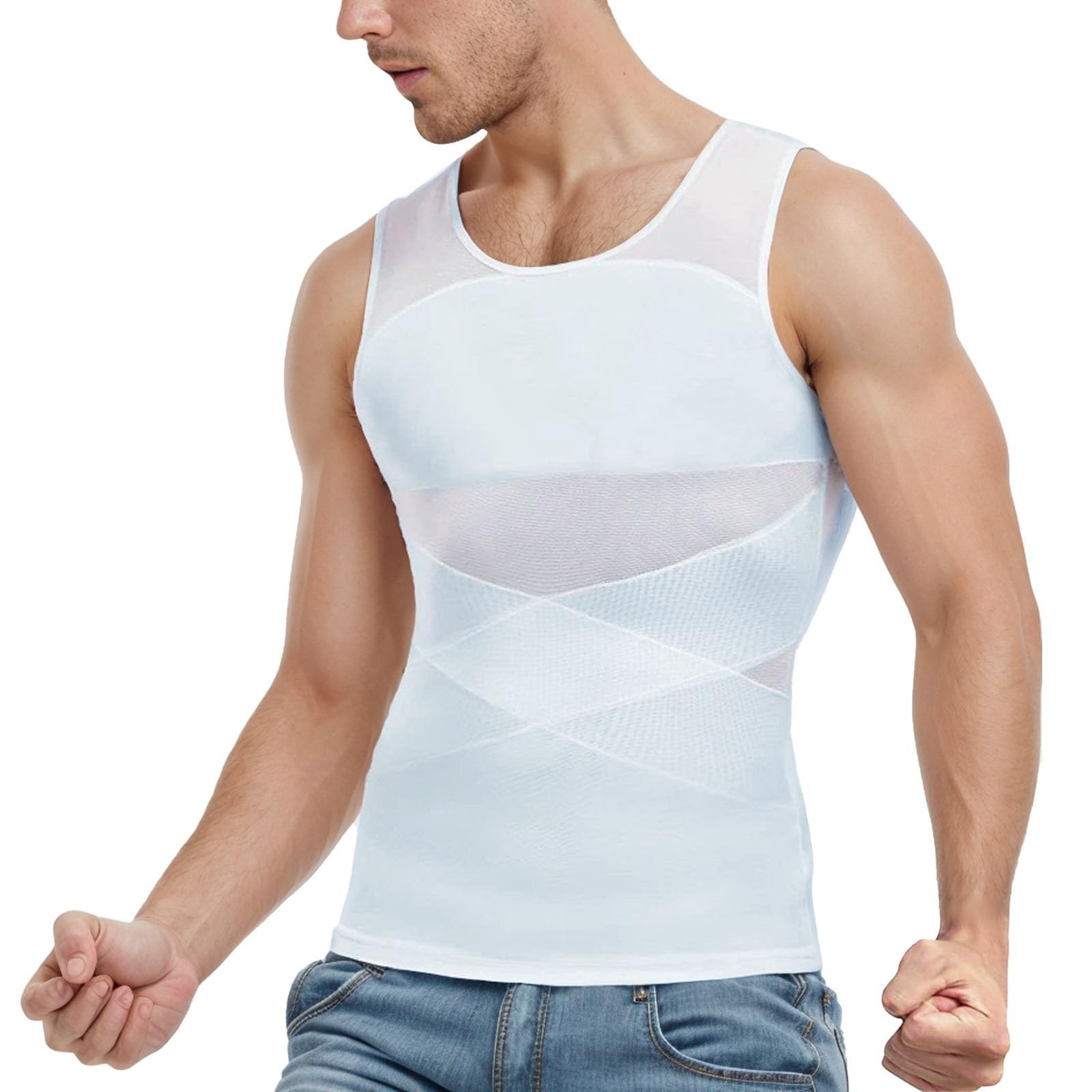Shapewear Men's Compression Tank Top Sporty Compression Shirt Mesh Top Elastic Tummy Control Vest Sleeveless Compression Shirt Body Shaper Slimming Vest Sleeveless