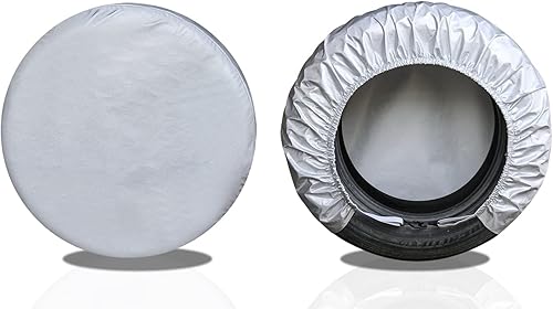 Vista 20 de Kayme Juego de 4 cubiertas de vinilo para neumáticos de remolque, protegen del sol, la lluvia, la nieve, a prueba de agua, plateadas
