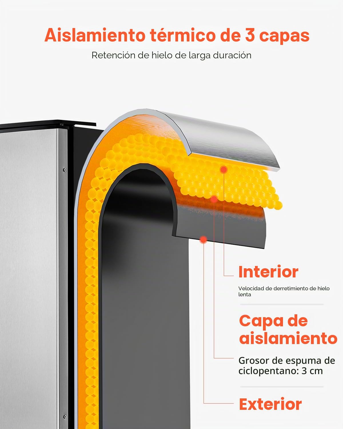 VEVOR Máquina para Fabricar Hielo Empotrada debajo del Mostrador, 36 kg/día, con Puerta Reversible de Acero Inoxidable, para Cocinas Comerciales y Domésticas, Drenaje Eléctrico, 380 x 485 x 855 mm