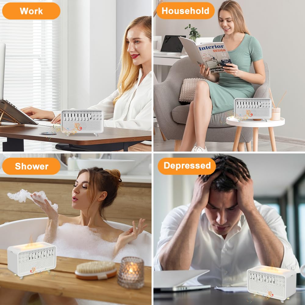 Rumori Bianchi, Macchina Rumore Bianco, White Noise Machine con 8 Suoni Della Natura, Luce Notturna, Bluetooth, Umidificatore a Fiamma, Rumore Bianco per Dormire per Bambini Adult