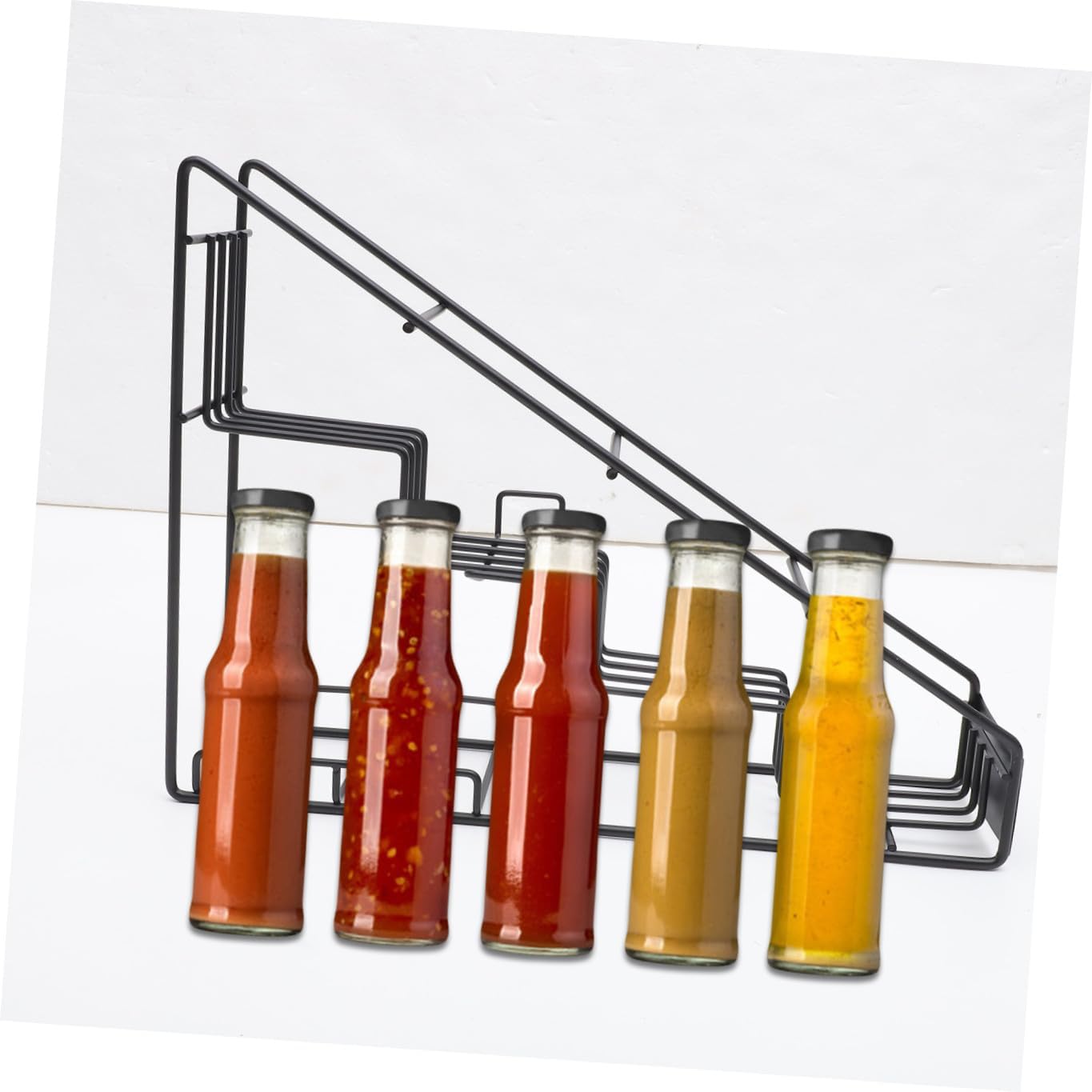 Stainless Steel Syrup Display Rack Tiered Storage Organizer for Coffee Shops and Home Use for Syrup and Dressing Bottles Random Design