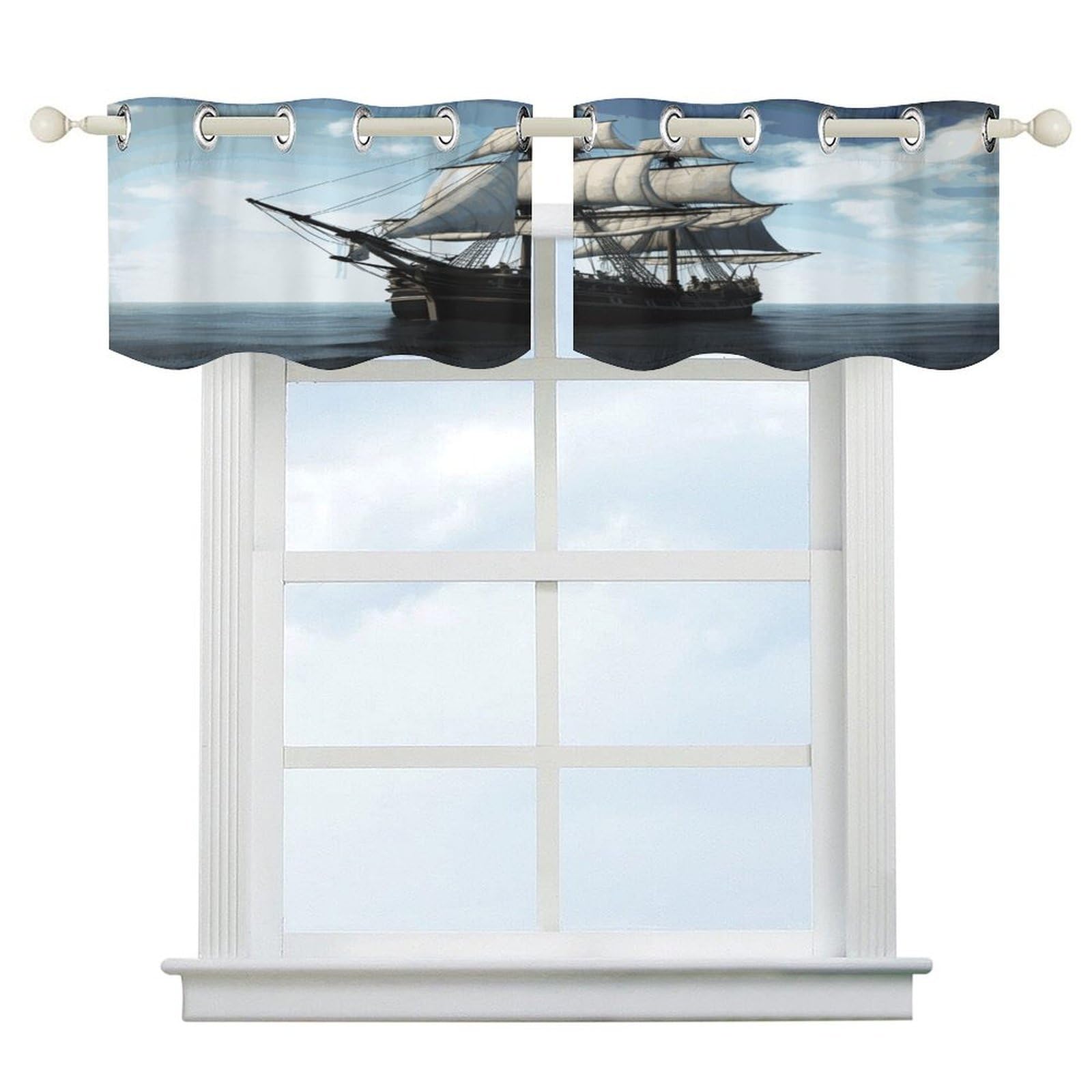 Fekiloot Style Old Sailing Ship Short Curtains Valance Curtain
