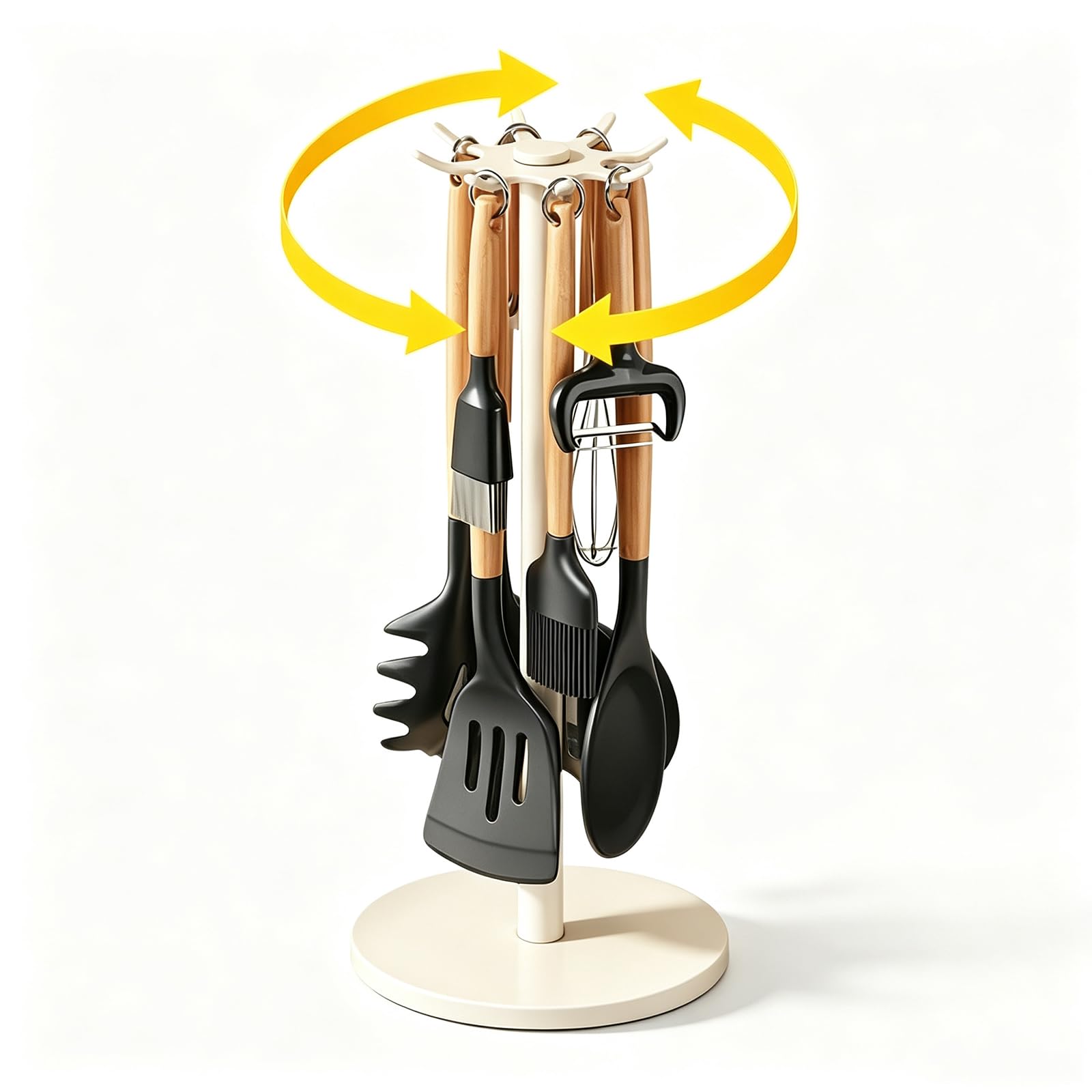 With 8 Hooks 360-Degree Spatula Stand Rotating Kitchen Utensil Holder