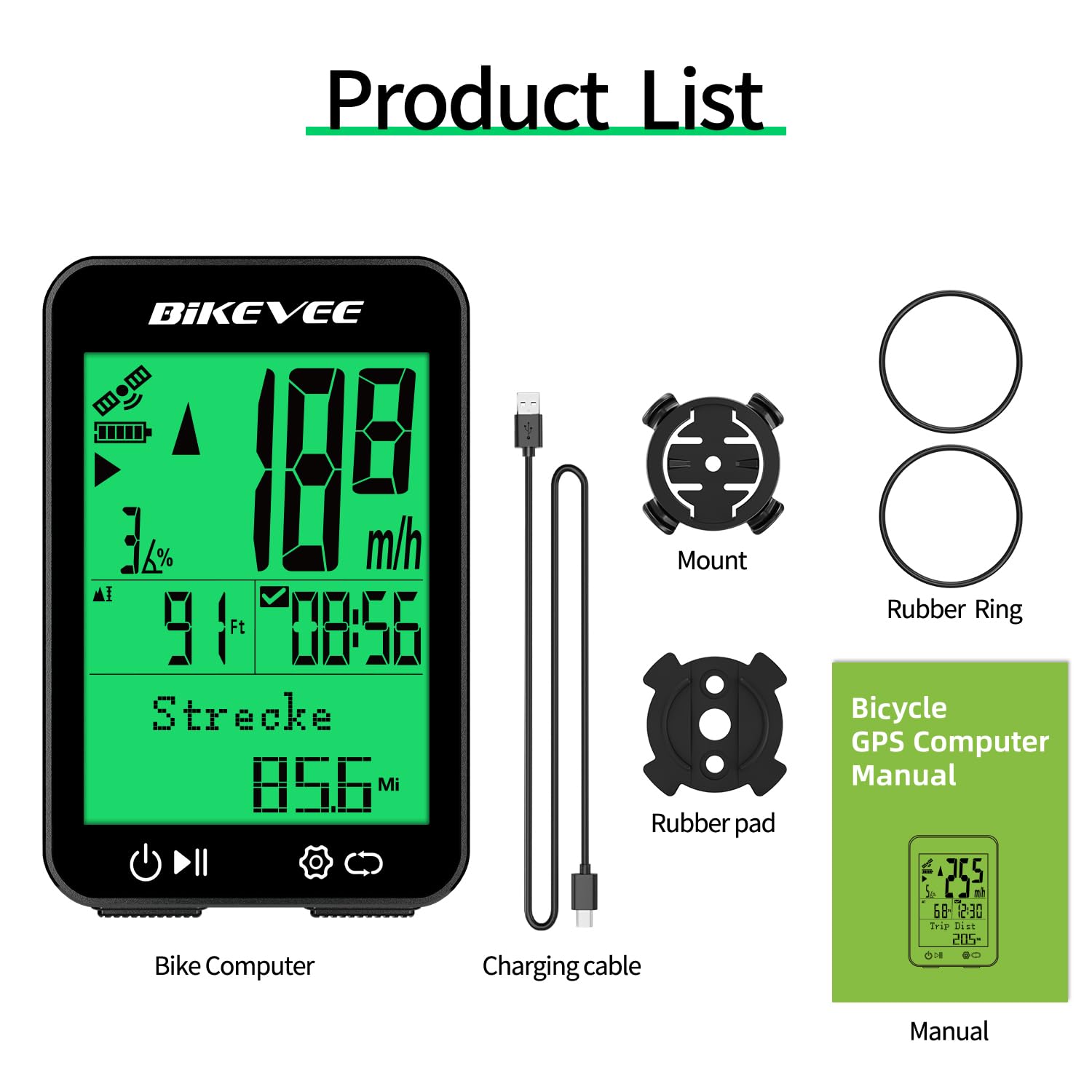 Fahrradcomputer GPS Kabellos Tacho Fahrrad IPX7 Wasserdicht 2,4 Zoll Display mit Temperatur Steigung Höhe Auto Start Stopp KMH MPH 9 Sprachen