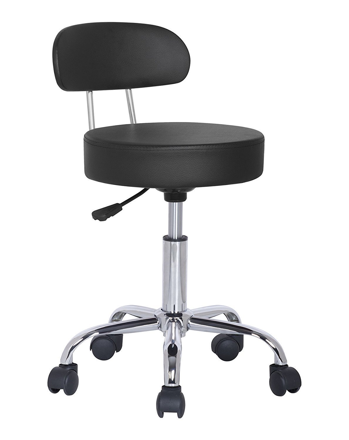 Silla Giratoria, Taburete Giratorio, con Respaldo, Pies con Ruedas, Altura Ajustable, para Salón, Peluquería, Bar y Oficina (Negro)