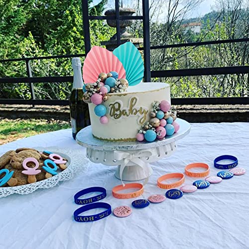 Flower Cake Topper Gold Palm Leaves Balls Cake Decoration For Gender Reveal Baby Shower Birthday Party (Blue Pink) #TOP5