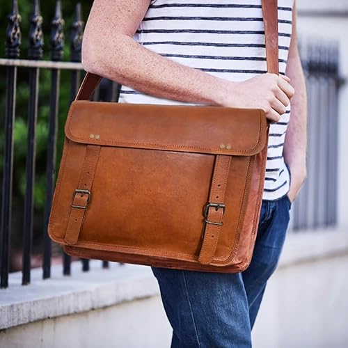 Miniatura 8 de RUSTIC TOWN Bolso bandolera de cuero para hombres y mujeres, bolso de hombro de cuero de grano completo para computadora portátil